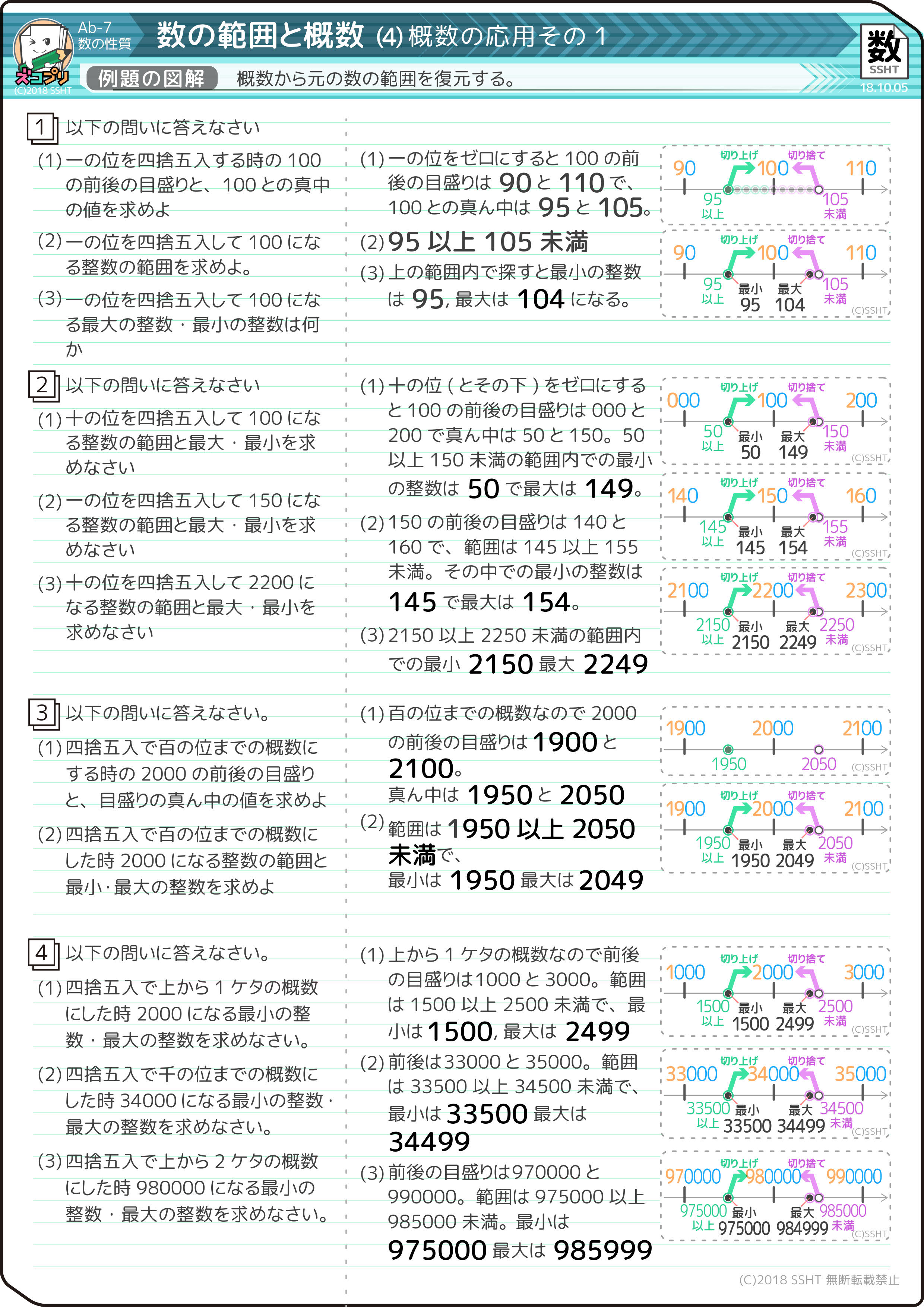 プリントあり 概数になる範囲を出す問題 四捨五入すると になる整数